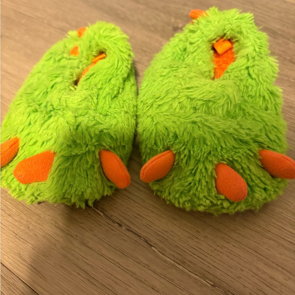 Fluffy Green Monster Claw Kids Slippers